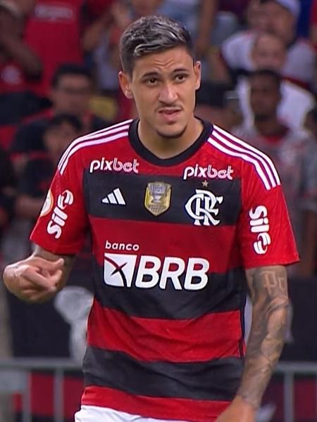 Pedro, do Flamengo, se machucou após bater pênalti contra o Goiás - Reprodução/Premiere