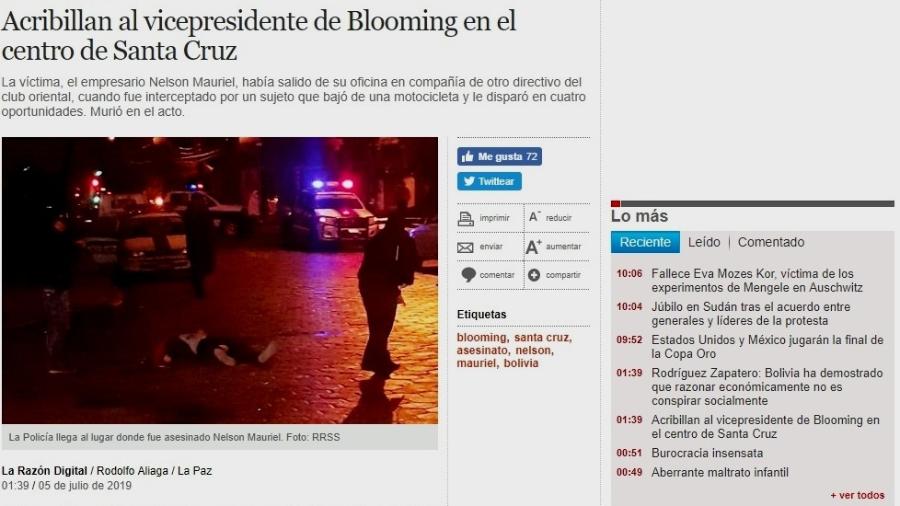 Segundo jornal, Nelson Mauriel Álvarez foi alvejado por quatro tiros; outro dirigente escapou com vida - Reprodução