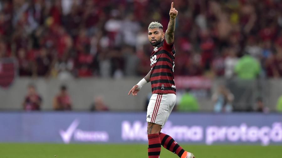 Gabigol comemora após marcar pelo Flamengo contra o Emelec pela Libertadores - Thiago Ribeiro/AGIF