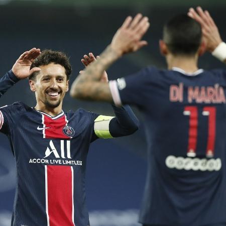 Marquinhos e Di María comemoram primeiro gol do PSG - REUTERS/Benoit Tessier