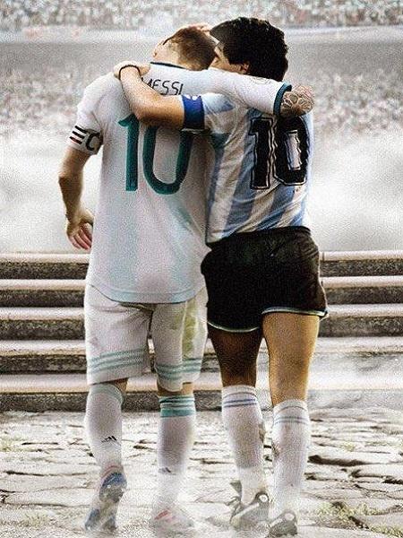 Messi e Maradona abraçados no Olimpo argentino - Reprodução web
