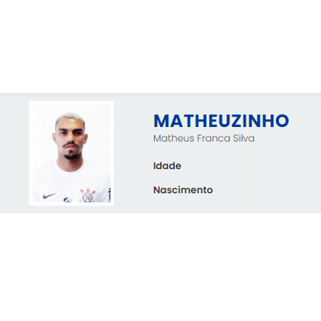 Matheuzinho vestindo a camisa do Corinthians em seu perfil no site da CBF