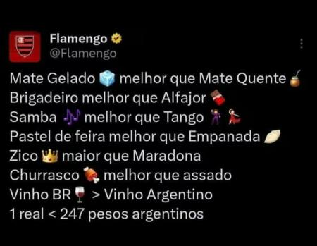Postagem do Flamengo provocando o Estudiantes foi uma das que mais irritou os jogadores Postagem do Flamengo provocando o Estudiantes foi uma das que mais irritou os jogadores