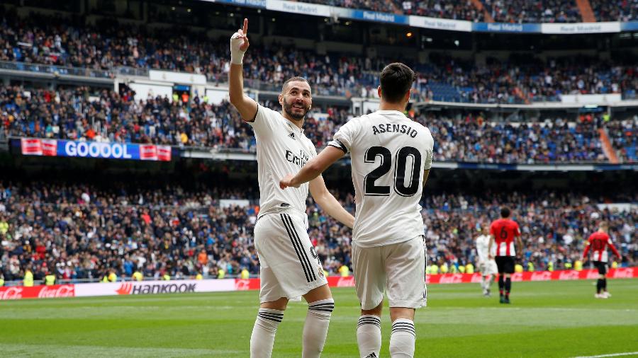Benzema celebra gol diante do Bilbao - REUTERS/Susana Vera