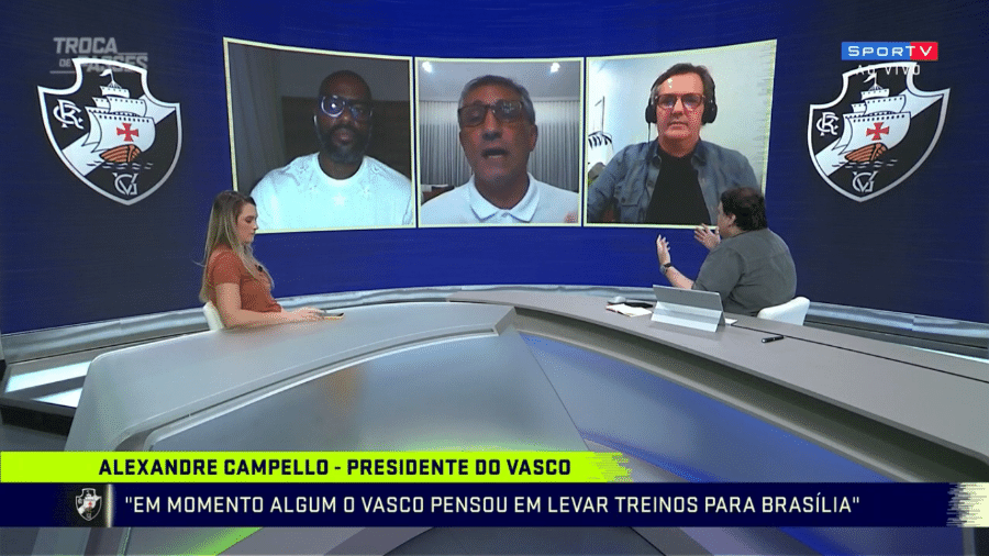 Alexandre Campello e Rodrigo Rodrigues discutem durante o Troca de Passes - Reprodução/SporTV