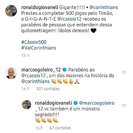 Ídolo do Palmeiras, Marcos parabeniza Cássio, do Corinthians, por 500 jogos - Reprodução/Instagram