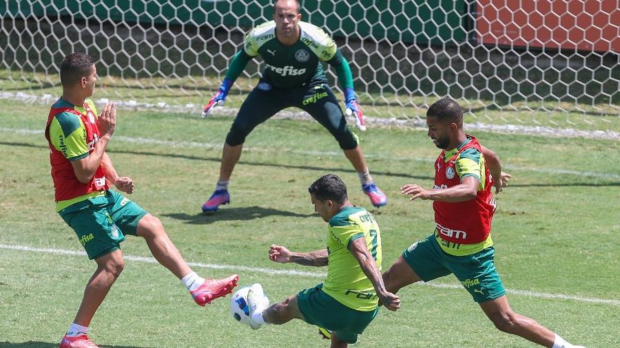 Jogadores do Palmeiras durante atividade nesta terça-feira - Fabio Menotti/Palmeiras