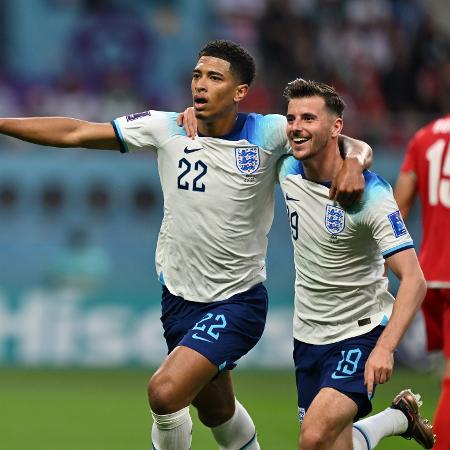 Jovem Jude Bellingham comemora primeiro gol da Inglaterra na Copa do Mundo - Anadolu Agency/Anadolu Agency via Getty Images