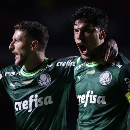 Gustavo Gómez, do Palmeiras, comemora após marcar contra o Cerro Porteño, pela Libertadores - Ettore Chiereguini/AGIF