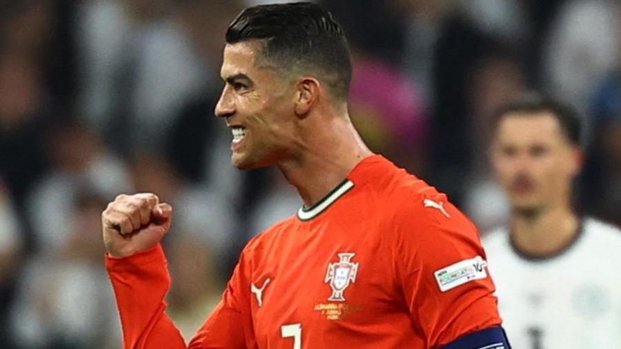 Cristiano Ronaldo comemora gol marcado por Portugal contra a Alemanha na Liga das Nações Cristiano Ronaldo comemora gol marcado por Portugal contra a Alemanha na Liga das Nações