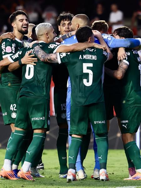Jogadores do Palmeiras celebram virada contra o São Paulo, pelo Campeonato Brasileiro Jogadores do Palmeiras celebram virada contra o São Paulo, pelo Campeonato Brasileiro