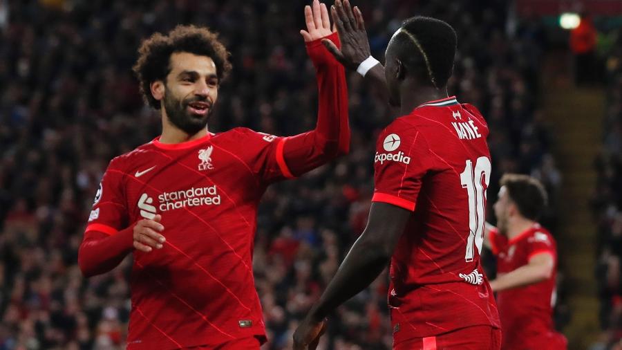 Salah e Mané comemoram gol do Liverpool contra o Atlético de Madri na Champions - REUTERS