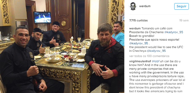 Werdum ao lado de Ramzan Kadyrov, líder da Chechênia e seu patrocionador - Reprodução / Instagram