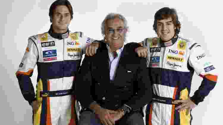 Flavio Briatore, entre Nelsinho Piquet e Fernando Alonso, nos tempos de Renault  - Renault - Renault