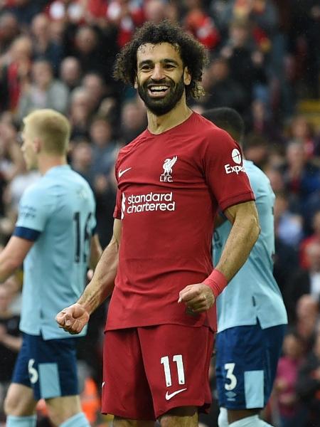 Salah comemora gol marcado contra o Brentford - John Powell/Liverpool FC via Getty Images