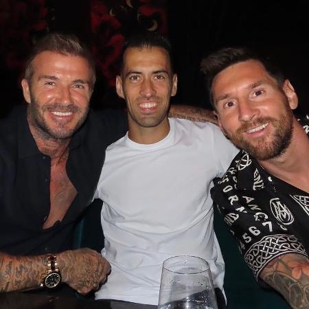 David Beckham, Messi e Busquets durante um jantar em Miami