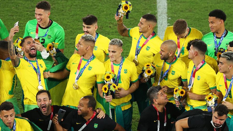 Seleção brasileira de futebol conquista o ouro na final contra a Espanha, nos Jogos Olímpicos de Tóquio - Clive Mason/Getty Images