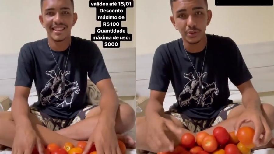 Goleiro Tomate, do Andirá, faz publi com tomates nas redes sociais - Reprodução