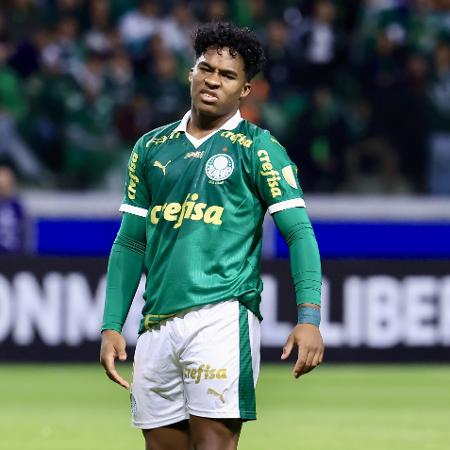 Endrick, do Palmeiras, no jogo contra o San Lorenzo, no Allianz, pela Libertadores