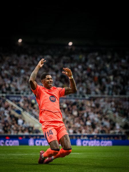 Marcus Rashford, do Barcelona, comemora gol contra o Newcaslte pela Liga dos Campeões