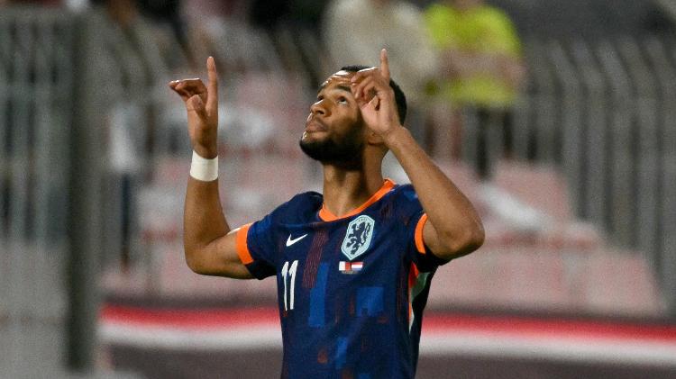 Gakpo comemora gol em Malta x Holanda, jogo das Eliminatórias Europeias Gakpo comemora gol em Malta x Holanda, jogo das Eliminatórias Europeias