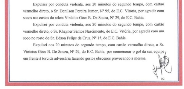 Súmula Vitória x Bahia 4 - Reprodução/Site oficial da FBF - Reprodução/Site oficial da FBF