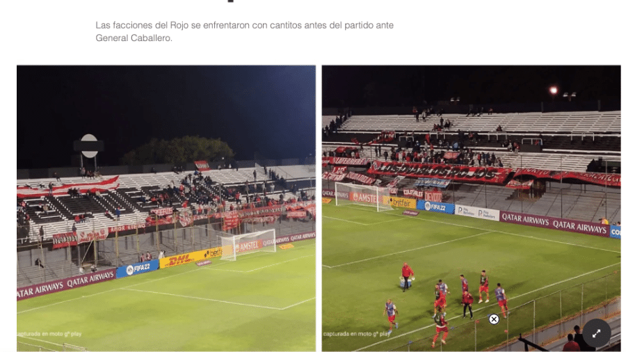 Torcidas rivais do mesmo time, o Independiente da Argentina, posicionadas atrás dos gols no Paraguai - Reprodução Diário Olé