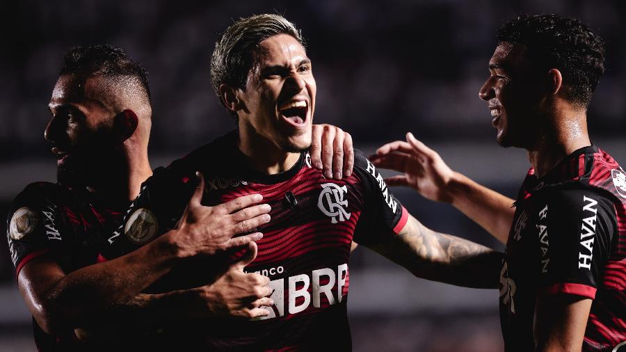 Pedro, do Flamengo, comemora gol contra o Santos pelo Brasileirão - Ettore Chiereguini/AGIF