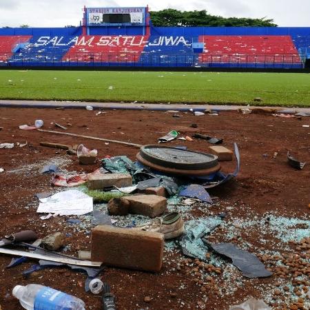 Estádio Kanjuruhan, após confusão entre polícia e torcedores do Arema, na Indonésia. - Anadolu Agency/Anadolu Agency via Getty Images
