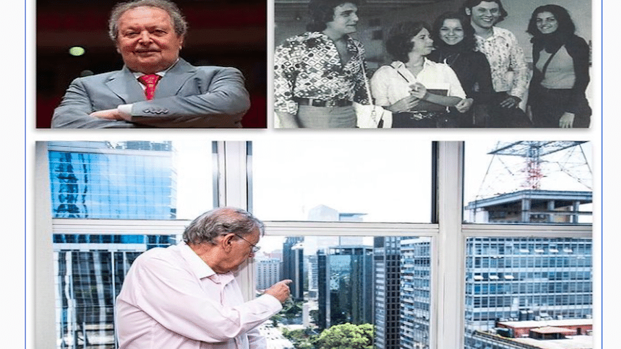 Na parte de cima, Di Genio e Milton Neves em seus tempos de faculdade. Abaixo, Milton Neves observa o prédio da Gazeta, relembrando seus tempos de faculdade - Foto: @mislafotografa