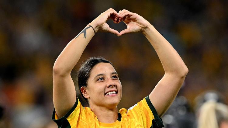 Sam Kerr, da Austrália, comemora classificação para as quartas de final da Copa do Mundo feminina