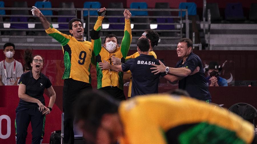 Brasileiros do goalball comemoraram ouro sobre a China - Ale Cabral/CPB