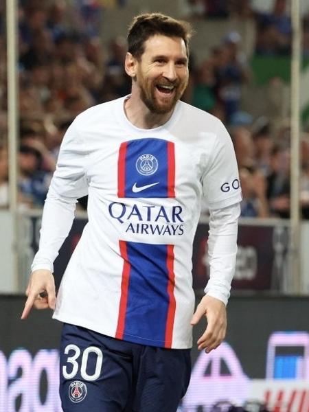 Messi celebra gol na partida do título do Francês de 2022/23 pelo Paris Saint-Germain - Xavier Laine/Getty Images