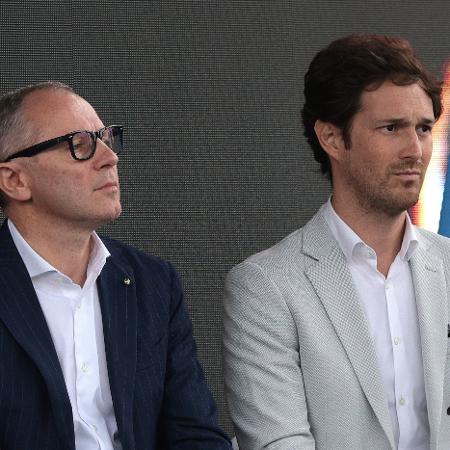 Stefano Domenicali, CEO da F-1, e Bruno Senna, sobrinho de Ayrton, durante homenagens em Ímola (ITA) em maio deste ano