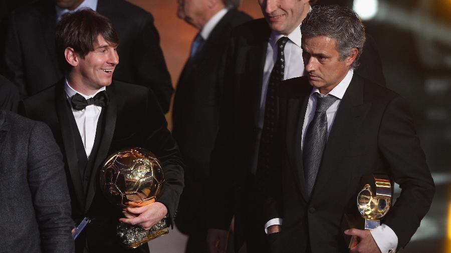 Lionel Messi e José Mourinho, durante cerimônia da Bola de Ouro em 2010 - Michael Steele/Getty Images