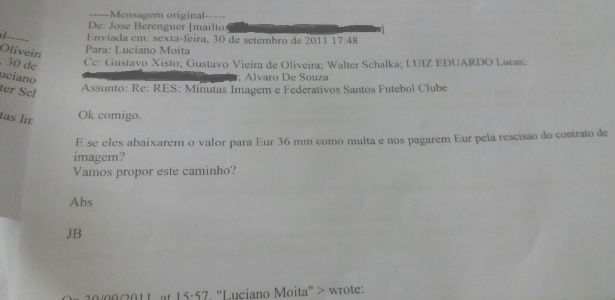 Trecho de email - Reprodução - Reprodução