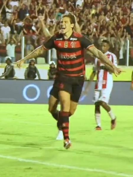 Pedro, do Flamengo, celebra gol marcado sobre o Bangu em jogo do Campeonato Carioca