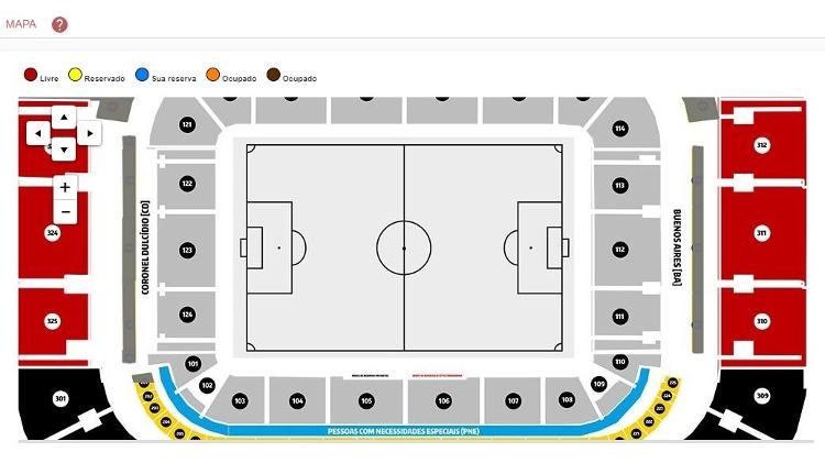 Setores da Arena da Baixada para compra de ingressos - Reprodução/Site oficial do Athletico - Reprodução/Site oficial do Athletico