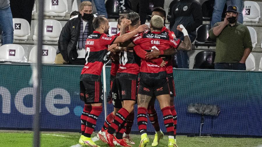 Jogadores do Flamengo comemora gol sobre o Olimpia, pelas quartas de final da Libertadores - Alexandre Vidal / Flamengo