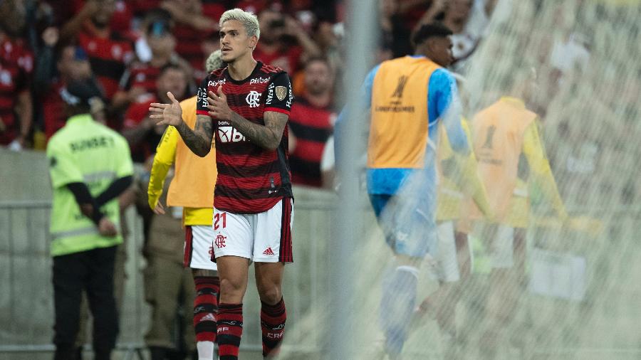 Pedro, do Flamengo, comemora gol contra o Vélez pela Libertadores -  Jorge Rodrigues/AGIF