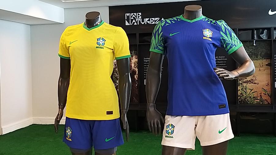 Kit Conjunto Infantil Crianças Camisa e Calção Seleção Brasil Away