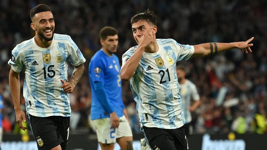 Dybala marcou já nos acréscimos da partida da Argentina contra a Itália, válida pela Finalíssima - Glyn KIRK / AFP
