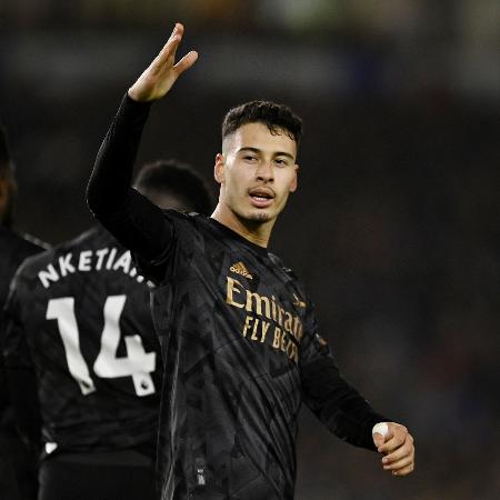 Gabriel Martinelli comemora seu gol pelo Arsenal na partida contra o Brighton - REUTERS/Tony Obrien