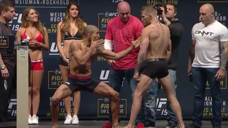 Aldo provocou McGregor na pesagem oficial antes do duelo entre eles - Reprodução