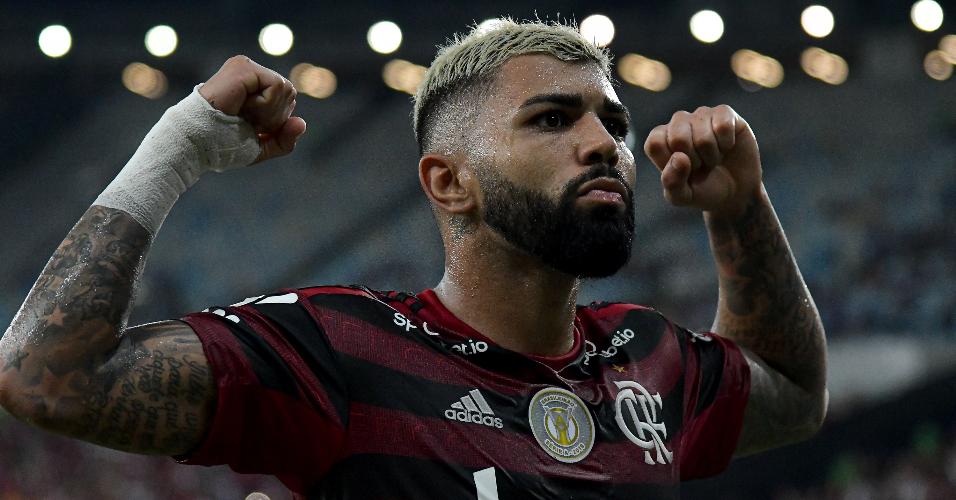 Gabigol comemora gol do Flamengo sobre o Bahia pelo Brasileirão 2019 