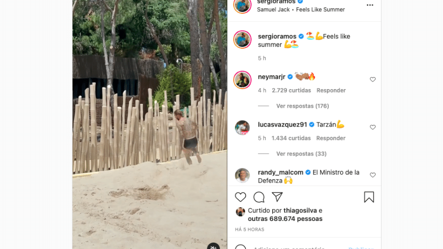Neymar comenta vídeo de Sérgio Ramos e agita torcedores - Instagram
