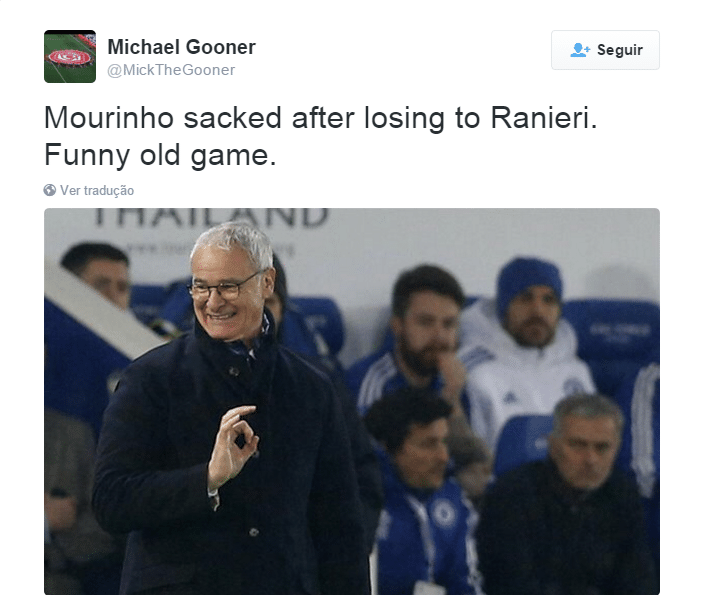 Ranieri foi o técnico que perdeu o posto para Mourinho voltar ao posto. Agora no Leicester, lidera o Inglês e venceu o Chelsea por 2 a 1, último jogo do português no comando da equipe