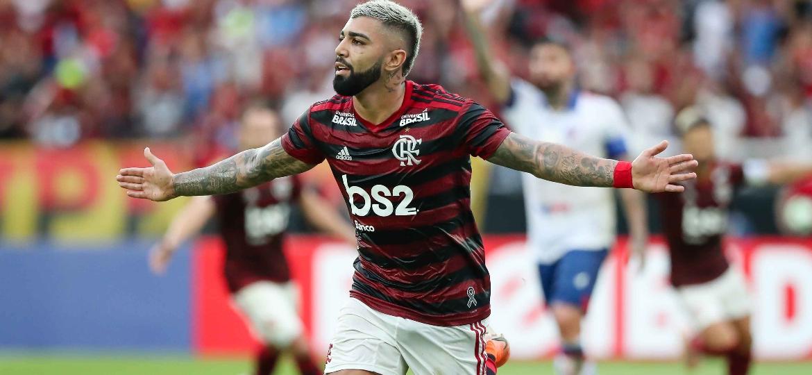 Gabriel, do Flamengo, comemora após marcar gol em partida contra o Fortaleza - ANDRÉ MELO ANDRADE/AM PRESS & IMAGES/ESTADÃO CONTEÚDO