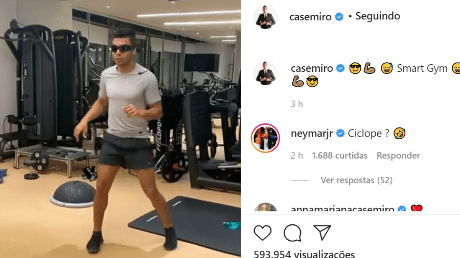 Casemiro posta treinamento com óculos escuros e Neymar comenta: "Ciclope"? - Reprodução/Instagram