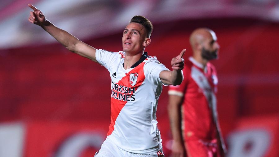 Braian Romero comemora gol do River Plante em vitória sobre o Argentinos Juniors pela Libertadores - EFE/Marcelo Endelli POOL